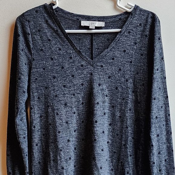 LOFT Dark Gray Polka Dot V-Neck Jersey Size XS - Picture 4 of 11